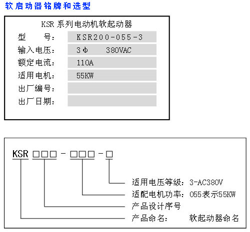 KSR200系列數字式交流電動機軟起動器型號說明